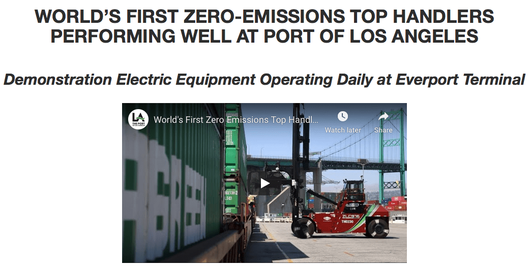 WORLD’S FIRST ZERO-EMISSIONS TOP HANDLERS PERFORMING WELL AT PORT OF LOS ANGELES